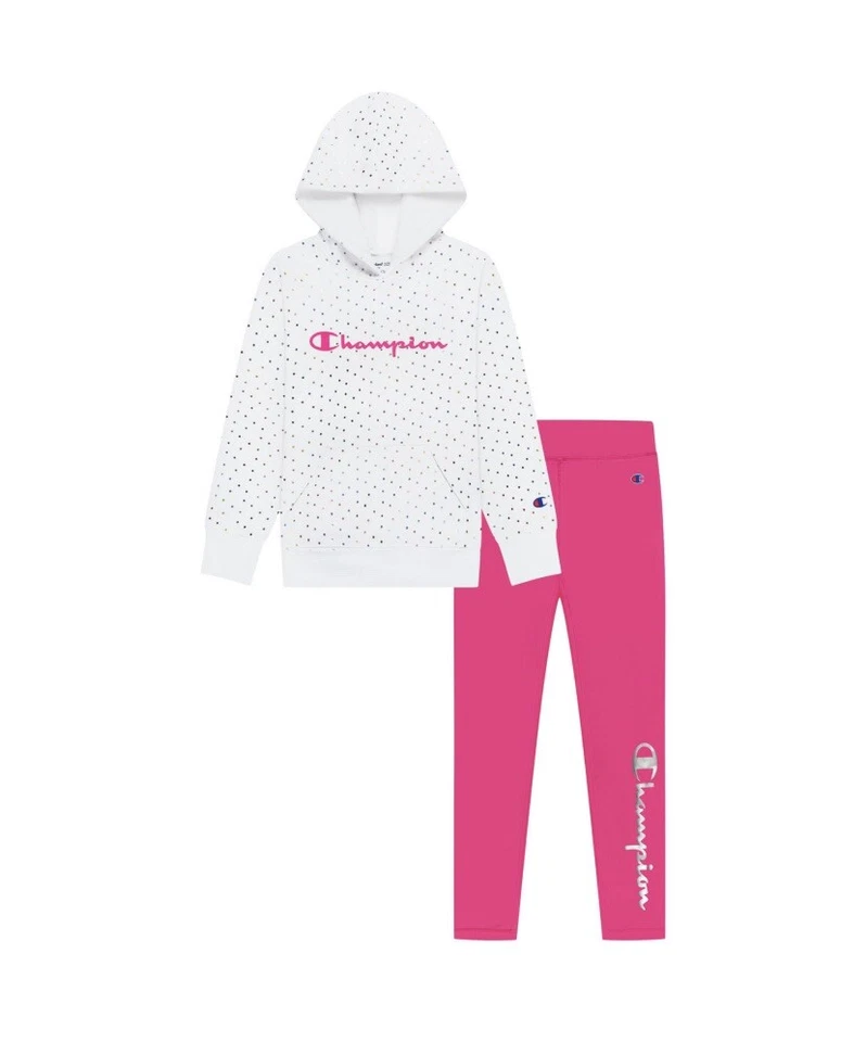 2pc Champion CAR950 Girls Hoodie & Legging Set White/Wow Pink Size 10/12