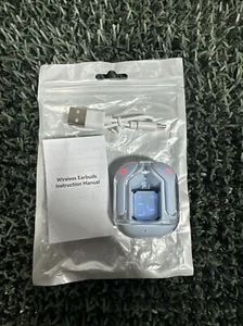 Blue Wireless Earbuds With Charging Cord (#124) - Picture 1 of 2