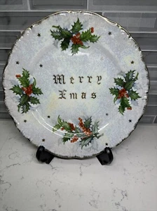 Vintage~1950s “MERRY XMAS” MERRY CHRISTMAS 10" DINNER Plate Holly Berry NICE!! - Picture 1 of 7