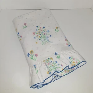 Vintage 1980 J P Steven's Ruffled Edge Flat Sheet Floral Bouquet Read - Picture 1 of 5