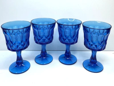 Set Of 4 Vintage Noritake Perspective Cobalt Blue Glass Wine Water 6.5" Goblet - Image 1 of 4