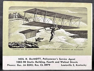 INK BLOTTER DerMOTT INSURANCE Louisville KY~CHANUTE & HIS GLIDER~EARLY AVIATION - Picture 1 of 3