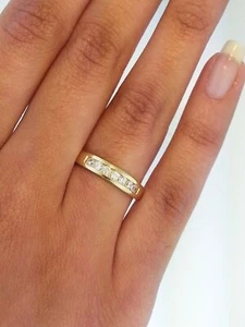 14k Yellow Gold Over Round Simulated Wedding Band Channel Set Eternity Ring - Picture 1 of 8