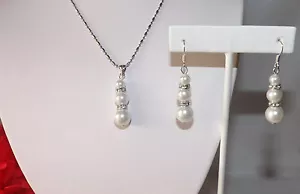 Sea Shell Pearl 6-8-10MM Necklace & Earring Set - White With Gift Box - Picture 1 of 10