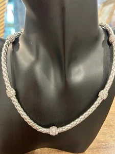 GIROCOLLO JUDITH RIPKA 15" PELLE E ARGENTO STERLING ZIRCONI BLING - Foto 1 di 6
