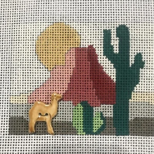 Hand Painted Needlepoint Canvas Desert Scene with Ceramic Camel Embellishment - Picture 1 of 1