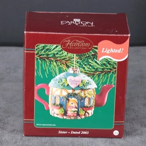 2003 Carlton Cards Heirloom SISTER Christmas Ornament TEA POT Mouse House NIOB! - Picture 1 of 6