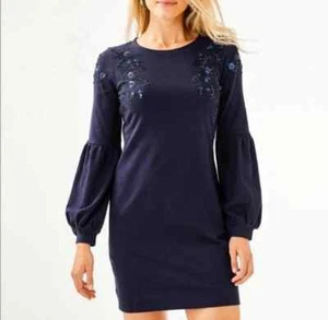 NWT Lilly Pulitzer Bartlett Dress True Navy Blue Size L Beads Sequins - Picture 1 of 11