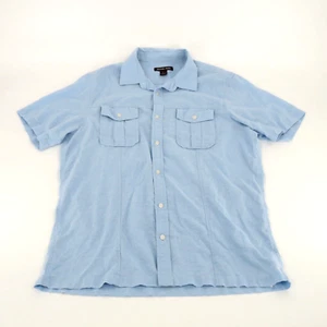 Michael Kors Men's Blue Linen Blend Short Sleeve Button Front Shirt Size Large - Picture 1 of 4