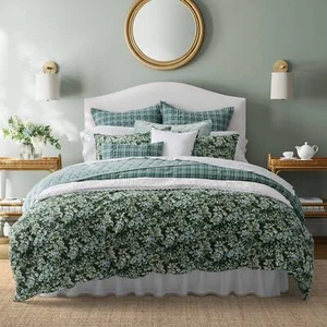 Laura Ashley Cotton Duvet Cover Multi-Piece Sets (Bramble Floral-Forest Green) - Picture 1 of 9