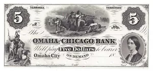 18XX Omaha & Chicago Bank, Omaha City NE $5 banconota di prova (57946) - Foto 1 di 2