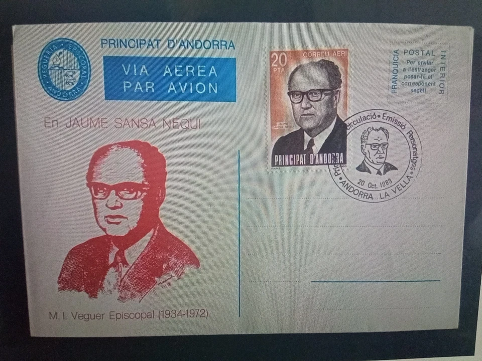 SELLOS ANDORRA MNH VEGUERÍA EPISCOPAL 1983 SOBRE JAUME SANSA SELLO Y PRIMER DÍA  - Imagen 1 de 1
