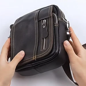 Mini Mensajero de Cuero Genuino para Hombres Bandolera Bolso de Hombro Cartera Grande - Imagen 1 de 23