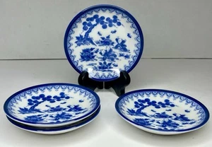 4er Set Vintage japanische Nabeshima Karako blau & weiß Porzellan Kunstkeramik Teller - Bild 1 von 19