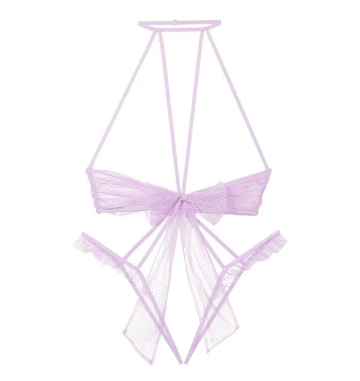 Victoria's Secret Arco TRAJE PELUCHE Una Pieza Sin Entrepierna Claro PÚRPURA Malla L Foto 1 de 1