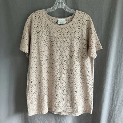 Top de encaje con ojales Pierre Cardin vintage parisino informal topo algodón nailon para mujer M Foto 1 de 4