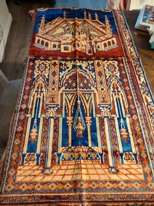 Vintage Islamic Prayer Rug – Mosque & Mihrab Design, Kaaba Scene –... - Picture 1 of 4