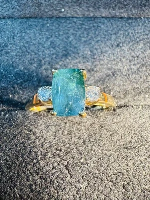 14K Yellow Gold Natural Tourmaline & Diamond Ring, Blue -Green Gemstone - Image 1 of 4