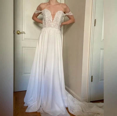 Nuevo sin etiquetas Vestido de novia Calla Blanche blanco de encaje talla 14 vestido de novia diseñador $3,000+ Foto 1 de 4