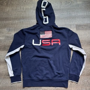Polo Ralph Lauren Herren Hoodie USA Flagge großes Pony blau Sweatshirt Größe Medium - Bild 1 von 15