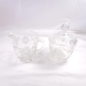Anchor Hocking Creamer & Sugar Set Clear Glass Star Pattern Vintage - Picture 1 of 10