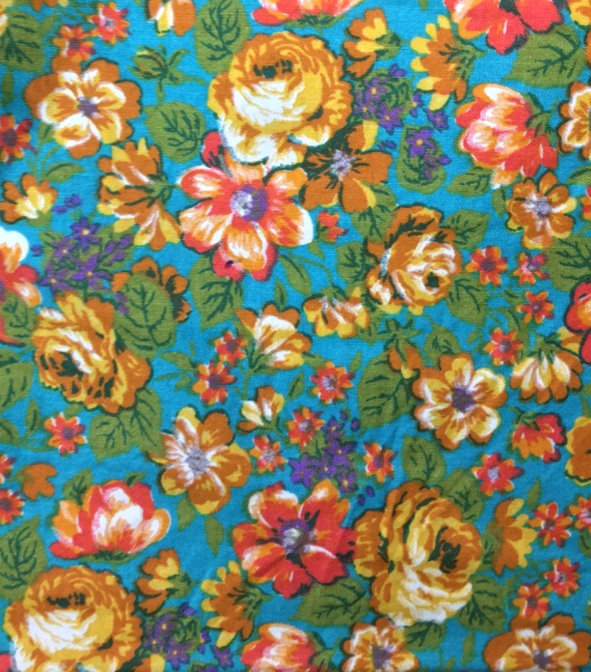 Vintage Joan Kessler Concord Blue Green Pink Peach Floral Cotton Fabric 12 Yards - Image 1 of 4