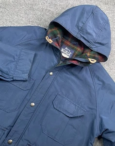Vintage Woolrich Jacket Mens M Blue Wool Flannel Lined Blue Parka Chore Coat USA - Picture 1 of 10