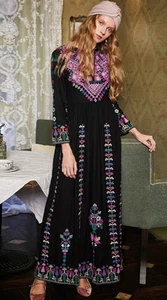 Vestido largo bordado seda cruda $770 ULLA JOHNSON "IRINA" TALLA 0 XS NEGRO - Imagen 1 de 5