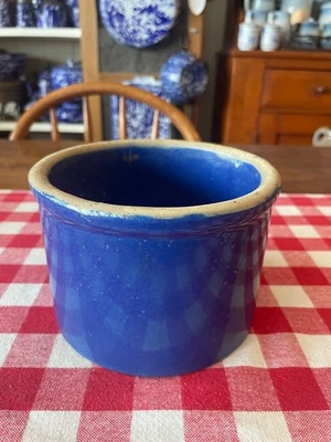 Vasija de mantequilla de gres antigua huevo de Robin azul granja granja primitiva Foto 1 de 4