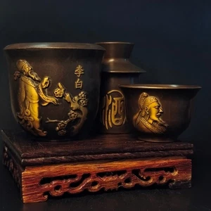 Chinese Old Antique Pure Copper Gilded Warm Up Wine Pot Tang Dynasty Poet Li Bai - Picture 1 of 6