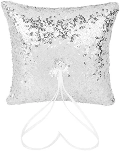 Generico Cuscino Portafedi in Lustrino Argento Porta Anelli Decorazioni Matrimon - Foto 1 di 12