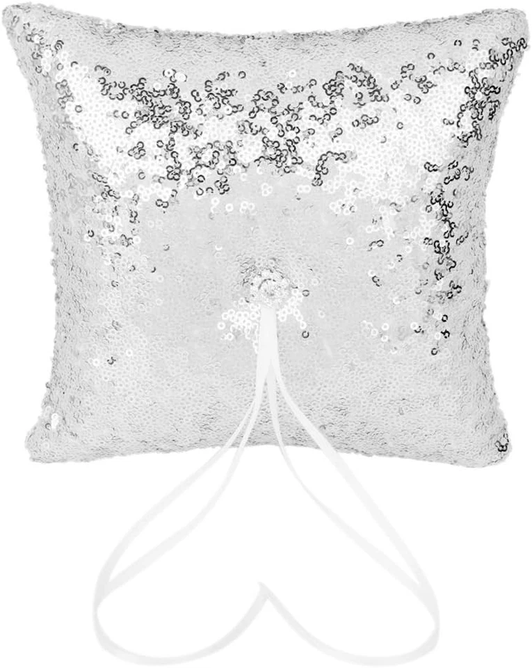 Generico Cuscino Portafedi in Lustrino Argento Porta Anelli Decorazioni Matrimon - Immagine 1 di 4