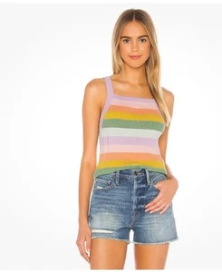 27 Miles Malibu Sherbet Pastel Stripe Multicolor Cotton Brielle Knit Tank EUC S - Picture 1 of 5