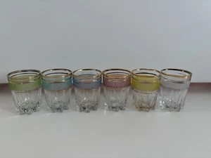 Vintage Mid Century Set Of 6 Colourful Sugar Frosted Shot Glasses - Picture 1 of 20