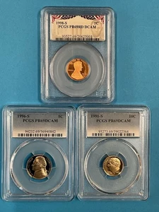 3-Coins 1c/5c/10c PCGS PR69DCAM 1998S/1996S/1991S - Picture 1 of 4