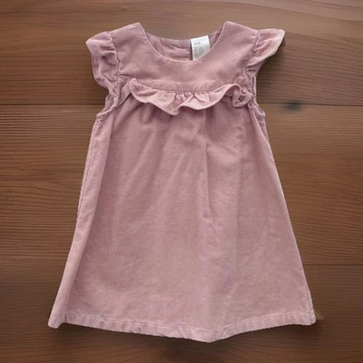 H&M 女宝宝飘动袖套衫连衣裙尘土飞扬玫瑰粉色无袖 6-9M 码 — 第 1/4 张图片