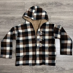 Kinder braun kariert Kapuze Fleece Jacke Teddybär bestickt gebrochen Reißverschluss Gr. 8 - Bild 1 von 13