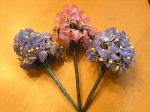 Antiguo arte vidrio alambre y seda envuelto 1 lila y 2 tallos violetas 9 pulgadas más largos - Imagen 1 de 12