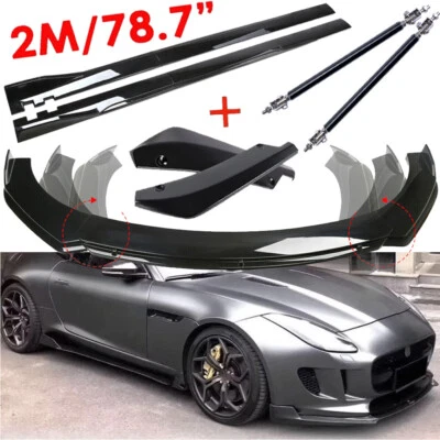 Front Bumper Lip Splitter Spoiler Side+Skirts+Strut Rods For Jaguar F-TYPE Foto 1 de 4