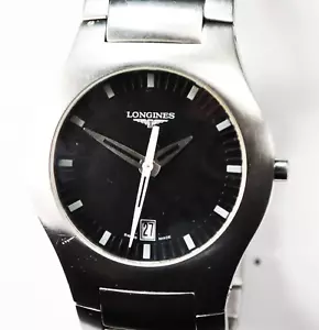 Vintage Longines Opposition schwarzes Zifferblatt L3 617 4 Schweizer Quarz 35 mm Edelstahl - Bild 1 von 9