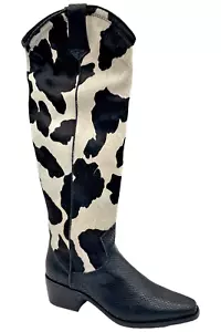 Donald Pliner Women's Marina Cow Print Haircalf Boots Bone/Black - Picture 1 of 3