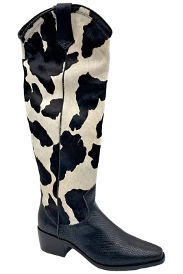Donald Pliner Women's Marina Cow Print Haircalf Boots Bone/Black - Image 1 of 3