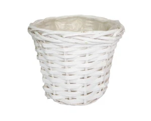 Cachepot Bianco Treccia D.16 H.14 Cm In Cesto Legno Vimini Interno Rivestito - Imagen 1 de 2