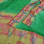 Sanskriti Vintage Sarees Green 100% Pure Crepe Silk Printed Sari Craft Fabric