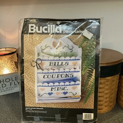 Hearts  Kitchen Organizer Bucilla Plastic Canvas Kit # 6090 Bills Coupons NIP - Image 1 of 2