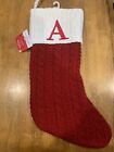St Nicholas Square 21" Christmas Stocking Monogram Letter A Initial Red Knit NWT