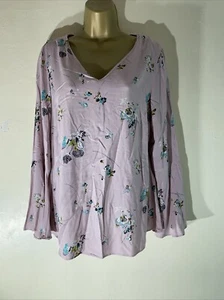 Womens George Uk 12 Dusky Pink Long Bell Sleeve V Neck Casual Blouse Shirt Top - Picture 1 of 6