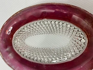 Vintage Indiana Glass Diamond Point Ruby Red 9 inch tray /dish - Picture 1 of 8