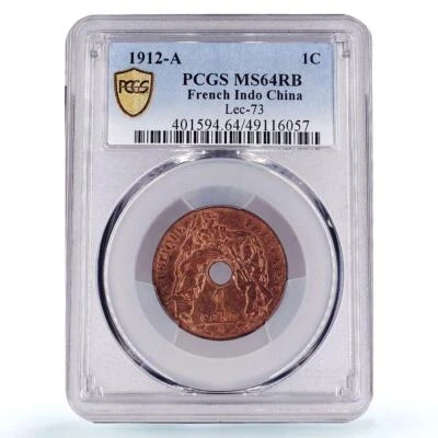 France French Indochina 1 cent Republic Coinage KM-12 MS64 PCGS bronze coin 1912 - Image 1 of 2