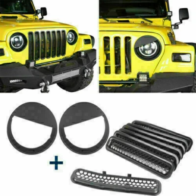 Cubierta de biseles de faros ABS Angry Bird + 7x inserto de rejilla para 97-06 Jeep Wrangler TJ Foto 1 de 4